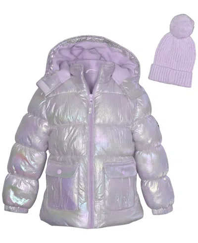 Kensie Girl Babies' Toddler Girls' 2t-5t Iridescent Puffer Jacket With Hat In Purple