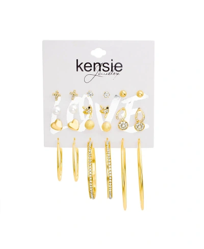 Kensie Gold-tone 12 Piece Multi Charm Earring Set