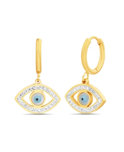 Kensie Gold-tone Evil Eye Charm Dangle Huggie Hoop Earrings