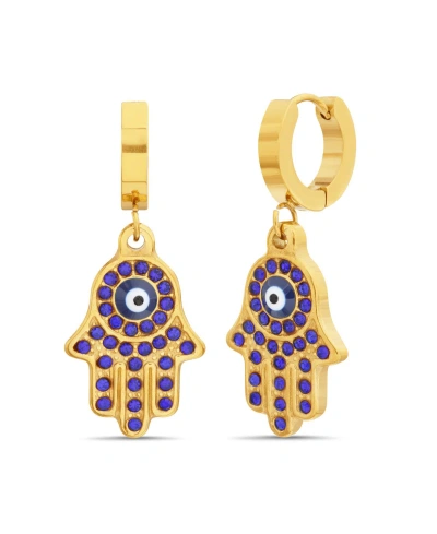 Kensie Gold-tone Hamsa Hand Dangle Huggie Hoop Earrings