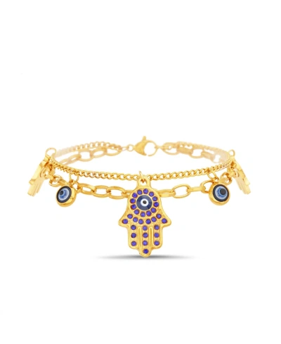 Kensie Gold-tone Hamsa Hand Evil Eye Charm Bracelet