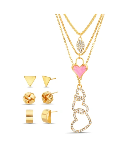 Kensie Gold-tone Heart Necklace And Earrings Set