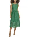 Kensie Heavy Floral Lace Midi Dress In Green