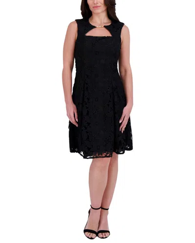 Kensie Heavy Floral Lace Mini Dress In Black