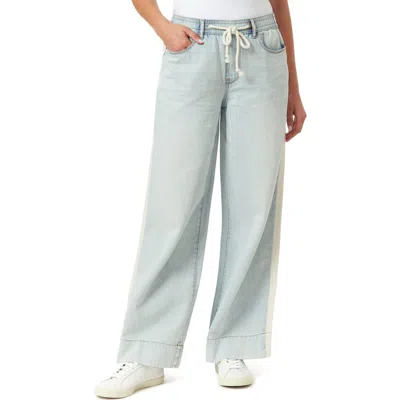 Kensie High Rise Drawstring Stripe Wide Leg Jeans In Blue