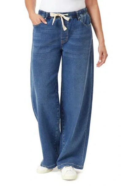 Kensie High Rise Drawstring Wide Leg Pants In Blue