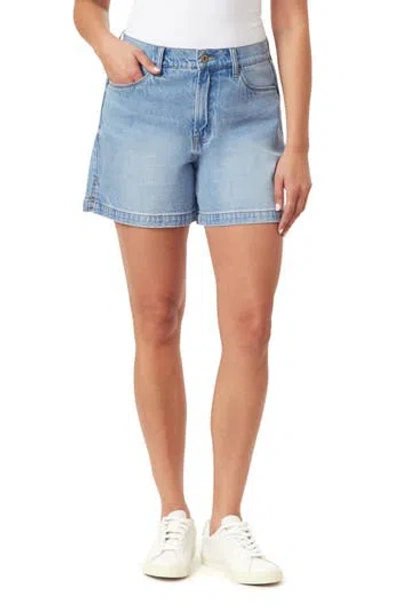 Kensie High Rise Side Slit Denim Shorts In Blue