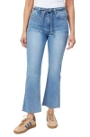 Kensie High Waist Belted Flare Leg Cropped Jeans In White
