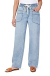 Kensie High Waist Drawstring Wide Leg Jeans In Blue