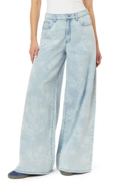 Kensie High Waist Elastic Back Palazzo Jeans In Blue