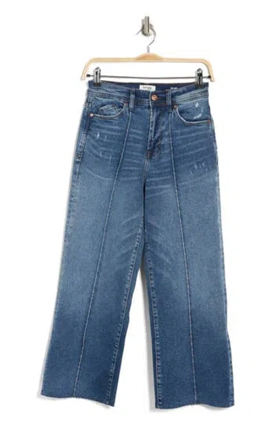 Kensie High Waist Pintuck Crop Raw Hem Jeans In Laguna Destruction
