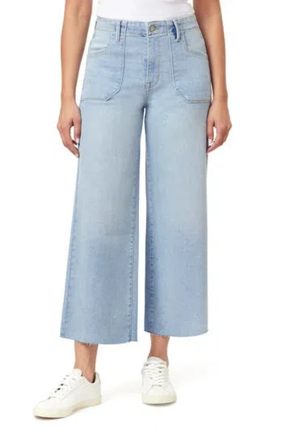 Kensie High Waist Raw Hem Crop Wide Leg Jeans In Blue