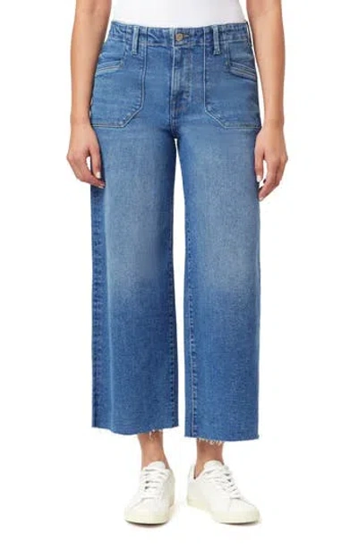 Kensie High Waist Raw Hem Crop Wide Leg Jeans In Blue