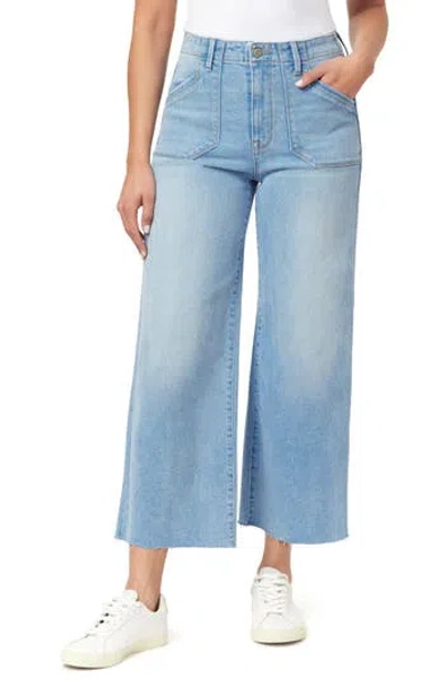 Kensie High Waist Raw Hem Crop Wide Leg Jeans In Blue