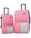 Kensie Hillsboro Expandable Rolling Hardside Collection Set, 4 Piece In Pink Lemonade