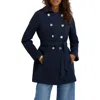 Kensie Hooded Double Breasted Soft Shell Jacket In Blue