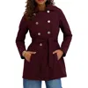 Kensie Hooded Double Breasted Soft Shell Jacket In Burgundy