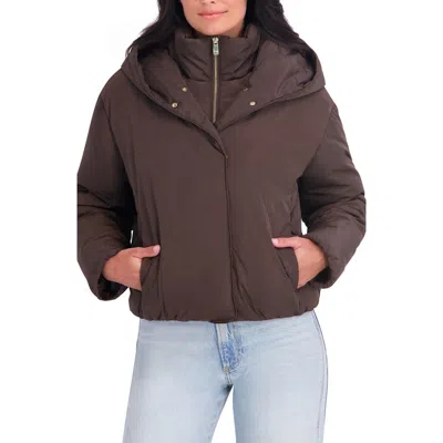 Kensie Hooded Puffer Jacket In Chocolate