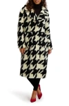 Kensie Houndstooth Faux Shearling Coat In Multi
