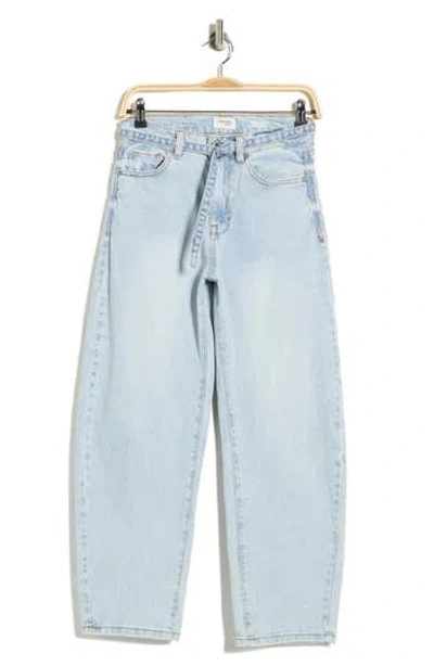 Kensie Jessica High Rise Belted Ankle Barrel Leg Jeans In Blue