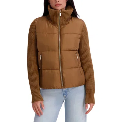 Kensie Knit Sleeve Quilted Core Jacket In Multi