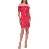 Kensie Off The Shoulder Sequin Lace Mini Dress In Red/nude