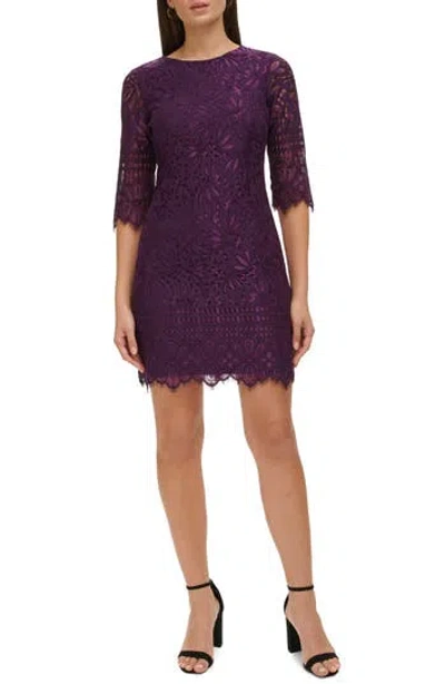 Kensie Lace Sheath Dress In Eggplant