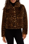 Kensie Leopard Print Faux Fur Short Jacket In Brown