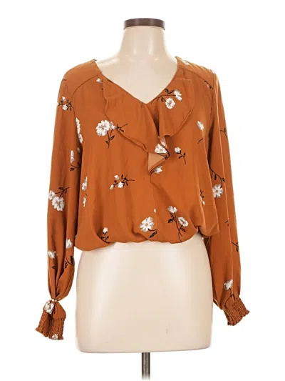 Pre-owned Kensie Long Sleeve Blouse In Brown