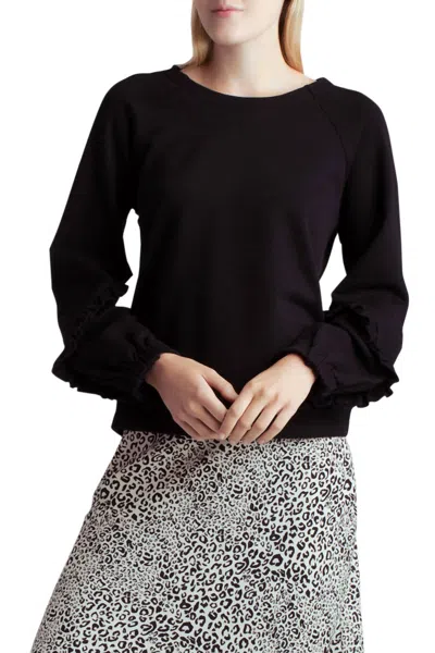 Kensie Long Sleeve Cozy Fleece Sweatshirt In Black