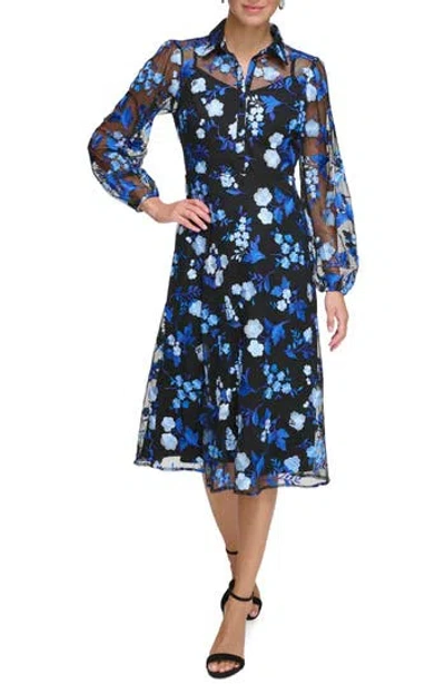 Kensie Womens Mesh Embroidered Shirtdress In Black Muliti