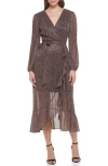 Kensie Long Sleeve Shimmer Knit Midi Dress In Brown