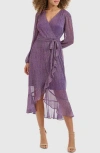 Kensie Long Sleeve Shimmer Knit Midi Dress In Purple