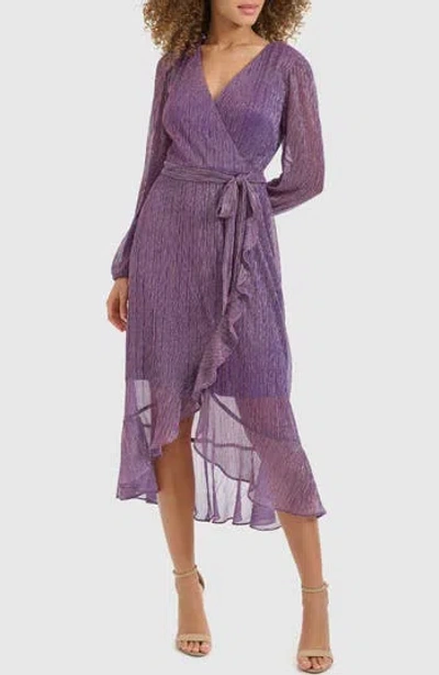 Kensie Long Sleeve Shimmer Knit Midi Dress In Purple
