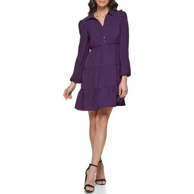 Kensie Long Sleeve Tiered Dress In Purple