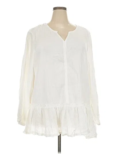 Pre-owned Kensie Long Sleeve Top White Crew Neck Tops