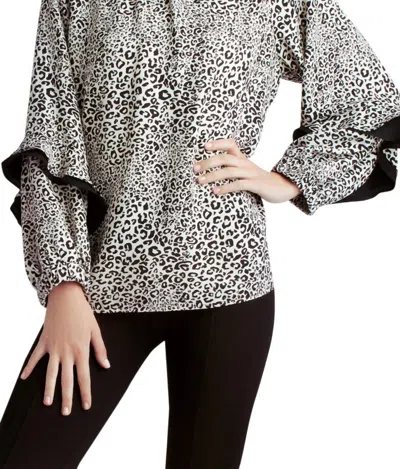 Kensie Long Sleeve Woven Top In Cheetah In Black