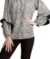 Kensie Long Sleeve Woven Top In Cheetah In Multi