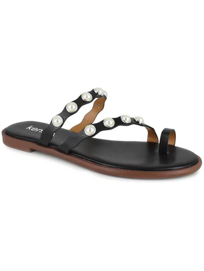 Kensie Maltese Womens Faux Leather Toe Loop Strappy Sandals In Black