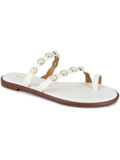 Kensie Maltese Womens Faux Leather Toe Loop Strappy Sandals In White