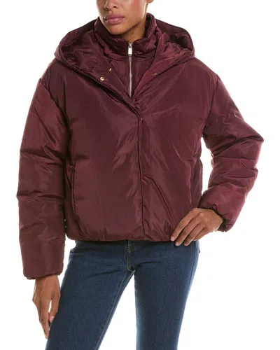 Kensie Memory Fabric Puffer Jacket In Burgundy