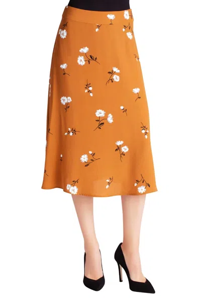 Kensie Midi Woven Skirt In Mid-century Floral In Orange