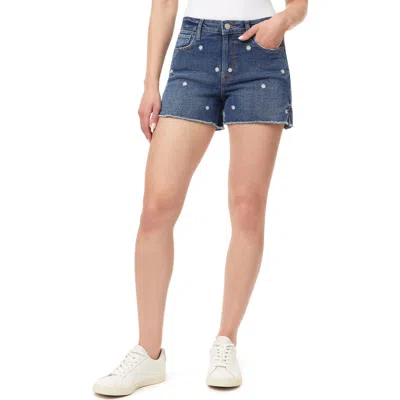 Kensie Midrise Fray Hem Denim Shorts In Blue