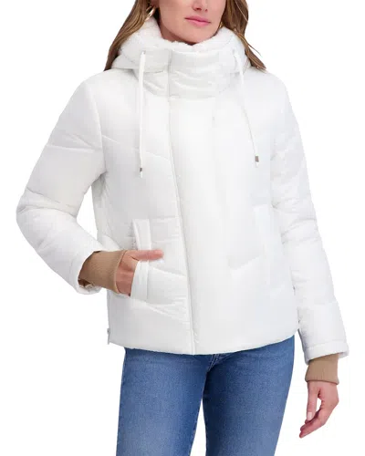 Kensie Mixed Quilt Puffer Jacket In White