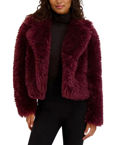 Kensie Mongolian Faux Fur Jacket In Burgundy