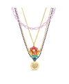 KENSIE MULTI 4 PIECE MIXED CHAIN NECKLACE SET WITH FLOWER, CLUSTER AND HEART DISC CHARM PENDANTS
