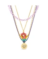Kensie Multi 4 Piece Mixed Chain Necklace Set With Flower, Cluster And Heart Disc Charm Pendants In Multi