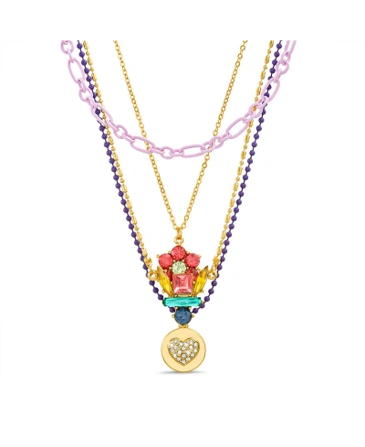 Kensie Multi 4 Piece Mixed Chain Necklace Set With Flower, Cluster And Heart Disc Charm Pendants