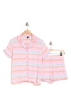 Kensie Notch Collar Boxer Short Pajamas In Pink Multi Stripe
