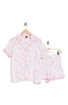 Kensie Notch Collar Boxer Short Pajamas In Pink Paisley